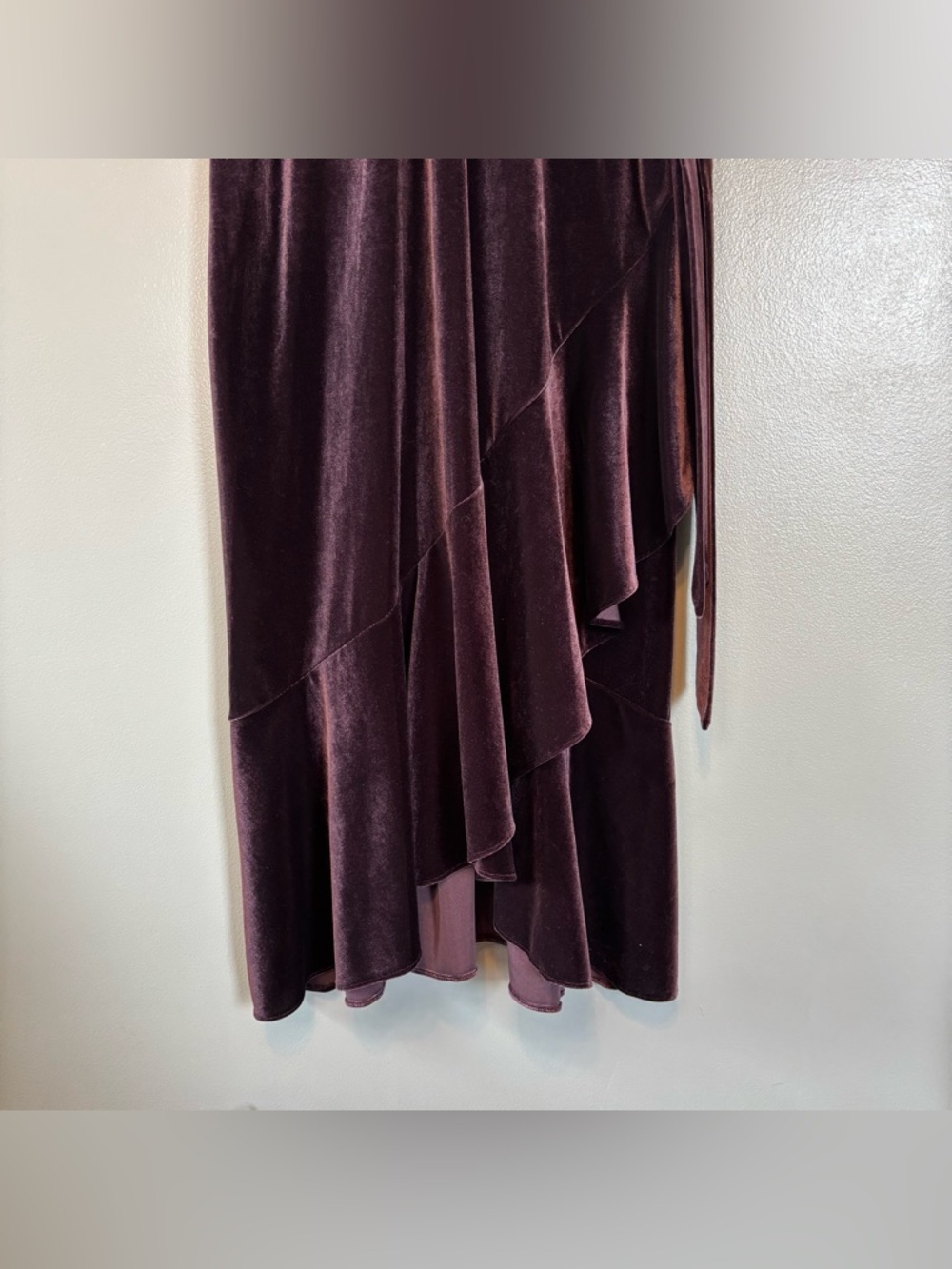 Lauren Ralph Lauren sz 14 Velvet Flutter Sleeve Belted Midi Dress Purple - Picture 4 of 7